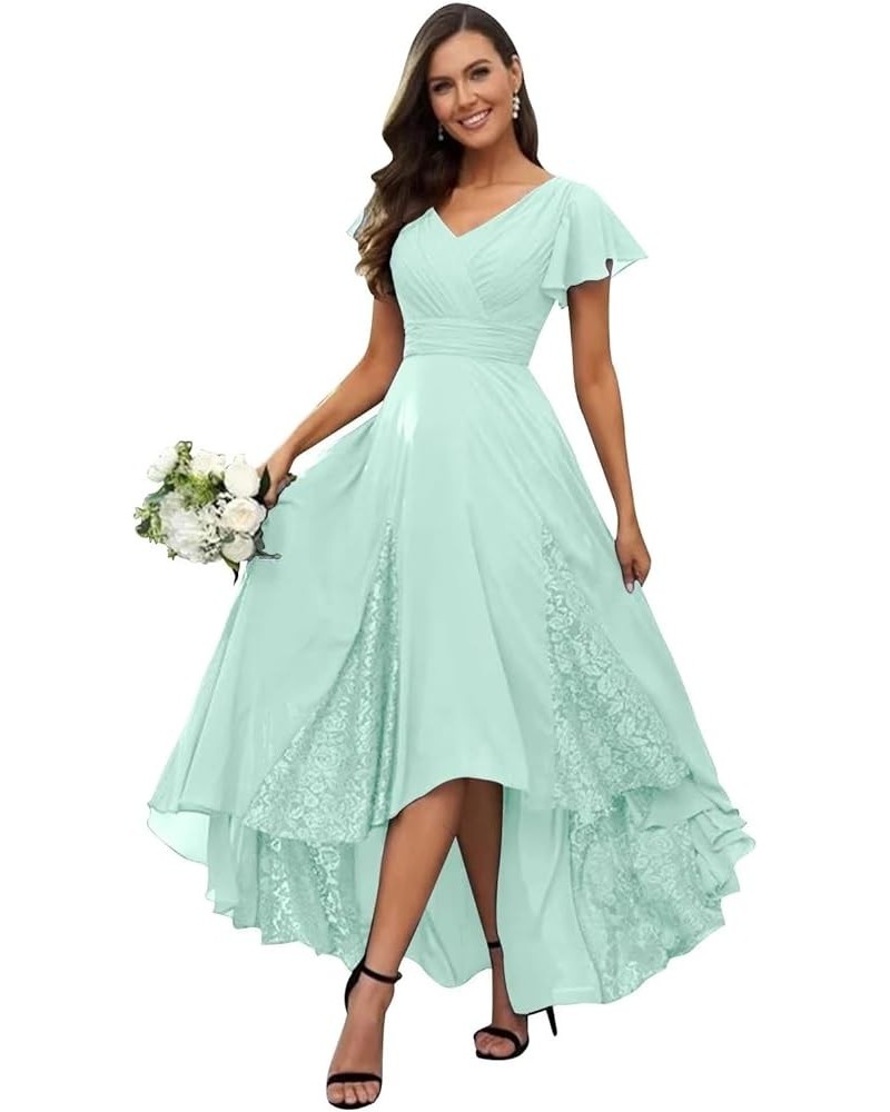 Tea Length Mother of The Bride Dresses for Wedding Lace Chiffon Bridesmaid Dresses with Sleeve 815 Ice Blue $28.60 Dresses