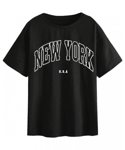 Women's Graphic Oversized Tees Letter Print Summer Tops Vintage Half Sleeve Loose Casual T Shirts Black Graphic Letter $13.77...