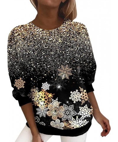 Sequin Tops for Women Plus Size Long Sleeve Sparkly Shirts Dressy Casual Print Crewneck Sweatshirt Party Blouses Pullover 15-...