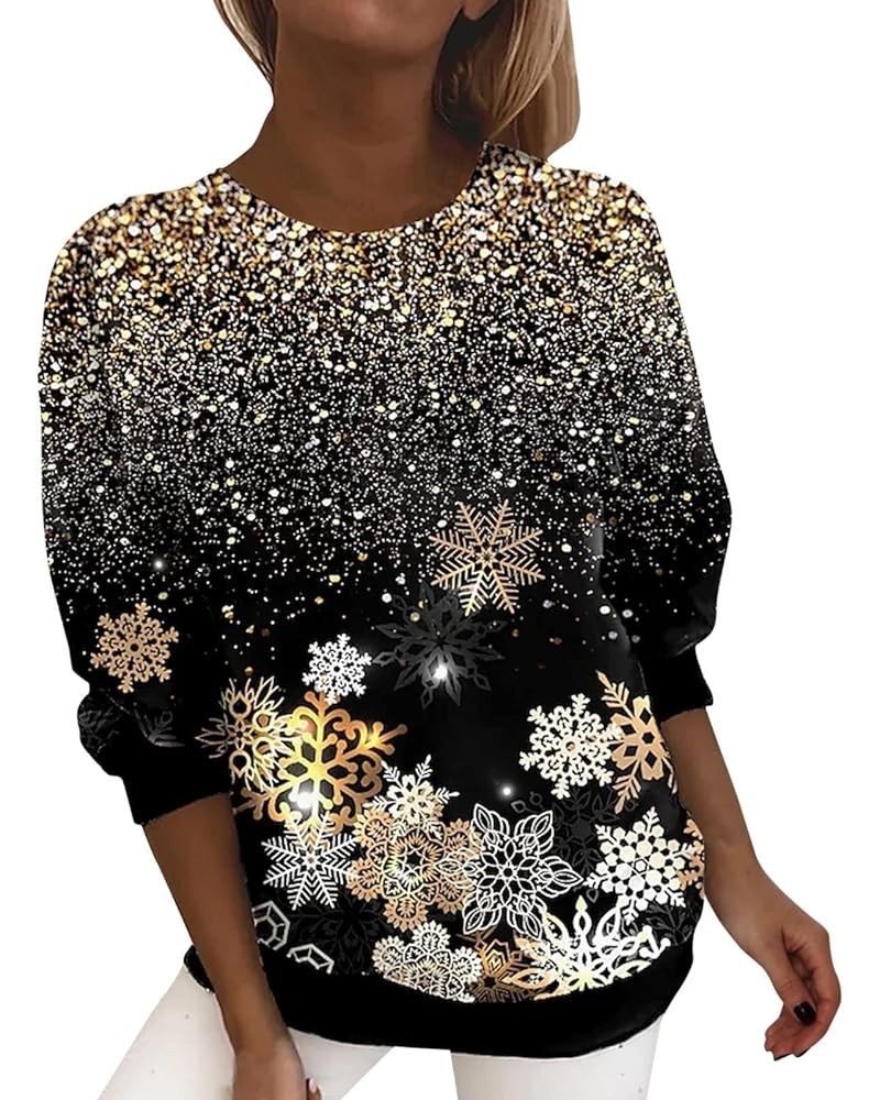 Sequin Tops for Women Plus Size Long Sleeve Sparkly Shirts Dressy Casual Print Crewneck Sweatshirt Party Blouses Pullover 15-...