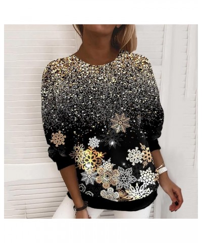 Sequin Tops for Women Plus Size Long Sleeve Sparkly Shirts Dressy Casual Print Crewneck Sweatshirt Party Blouses Pullover 15-...