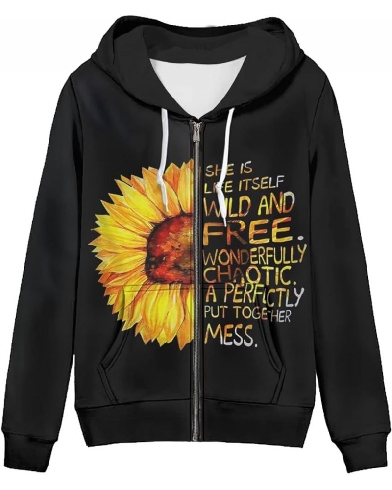 Zip Up Hoodie Graphic Y2k Hooded Sweatshirt Jacket for Women XS-5XL Sunflower Black $20.24 Hoodies & Sweatshirts