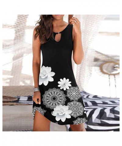 Lausiuoe Dresses for Women Casual Summer Floral Tank Sleeveless Dress Hollow Out V-Neck Loose Beach Short Mini Sundress Z03-b...