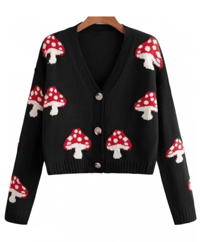 Women's Long Sleeve Plaid Button Front V Neck Soft Knit Cardigan Sweaters Mushroom Black $13.02 Sweaters