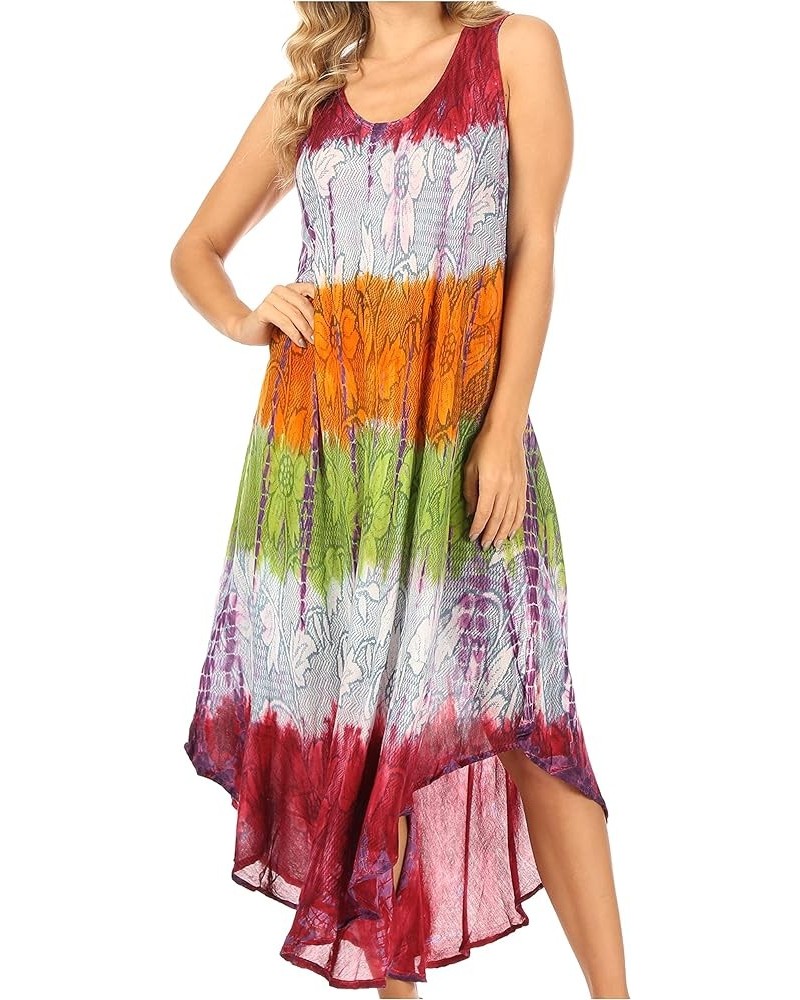 Ombre Floral Tie Dye Tank Sheath Caftan Rayon Dress Coral $16.73 Dresses