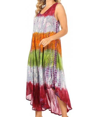 Ombre Floral Tie Dye Tank Sheath Caftan Rayon Dress Coral $16.73 Dresses