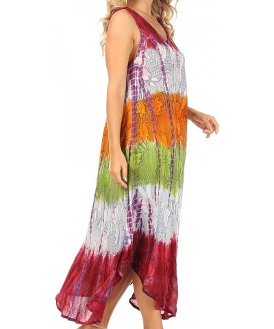 Ombre Floral Tie Dye Tank Sheath Caftan Rayon Dress Coral $16.73 Dresses