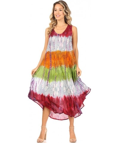 Ombre Floral Tie Dye Tank Sheath Caftan Rayon Dress Coral $16.73 Dresses