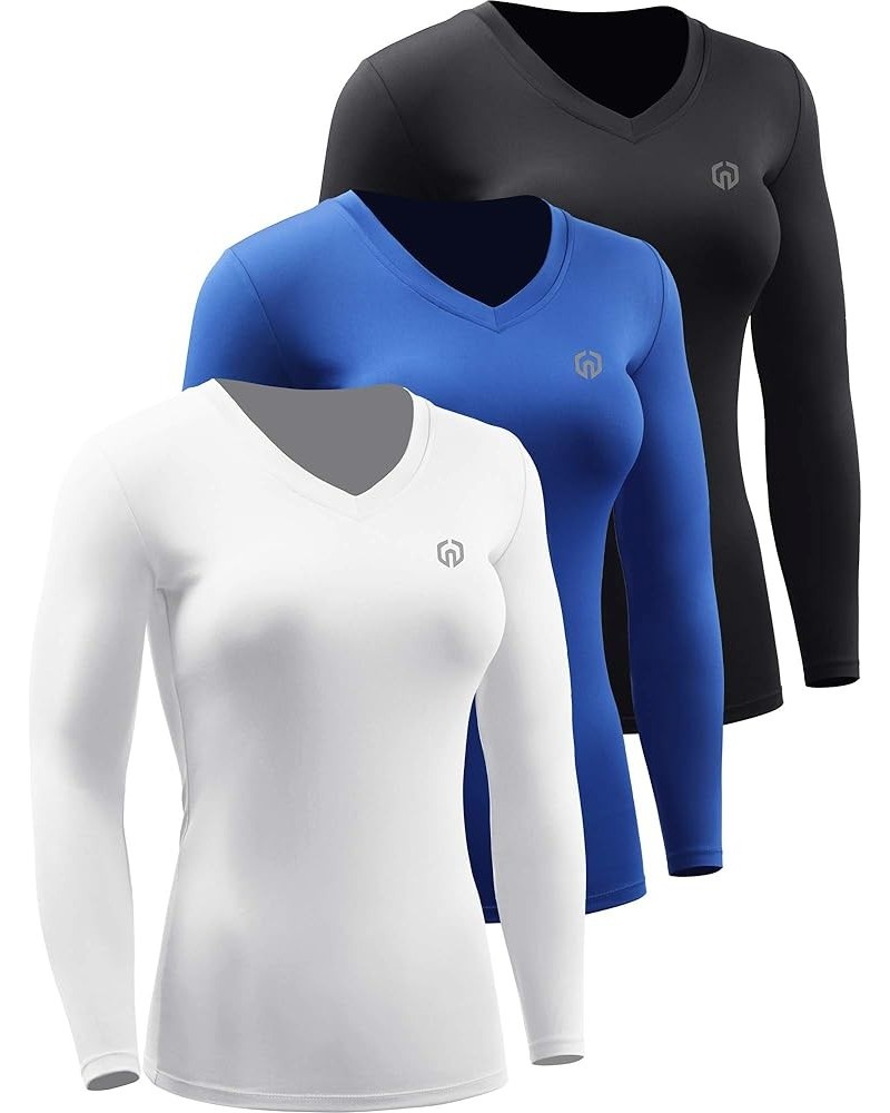 Women's 3 Pack Compression Shirts Long Sleeve Yoga Athletic Running T Shirt V-neck: Black/Blue/White,3 Pack $13.11 Activewear