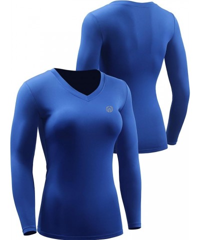 Women's 3 Pack Compression Shirts Long Sleeve Yoga Athletic Running T Shirt V-neck: Black/Blue/White,3 Pack $13.11 Activewear