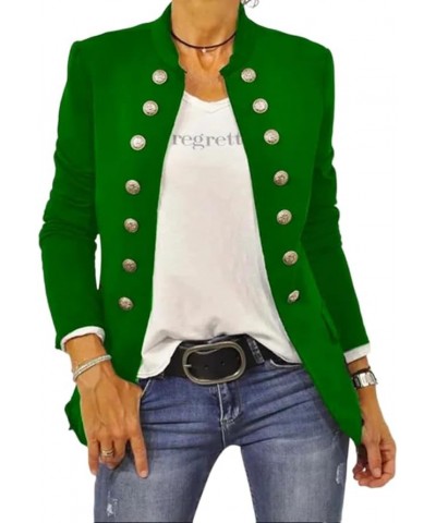 Women's Vintage Double Breasted Blazer Open Front Button Decor Steampunk Casual Jacket Peacoat Green $19.74 Blazers