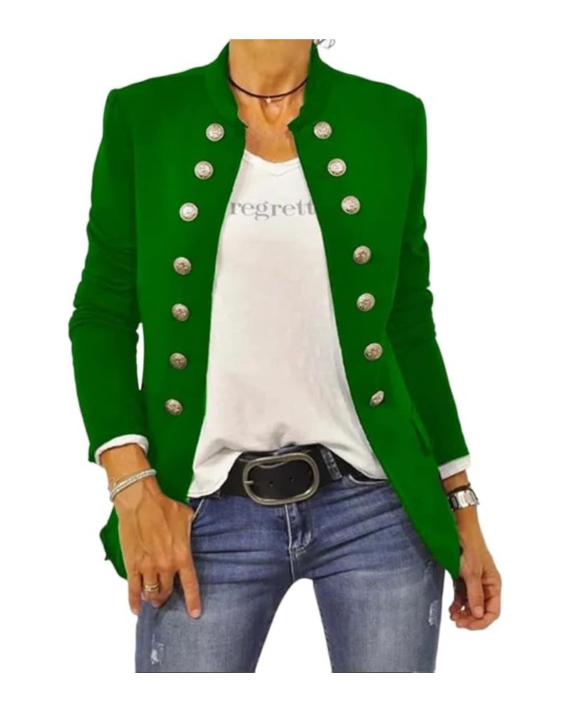 Women's Vintage Double Breasted Blazer Open Front Button Decor Steampunk Casual Jacket Peacoat Green $19.74 Blazers