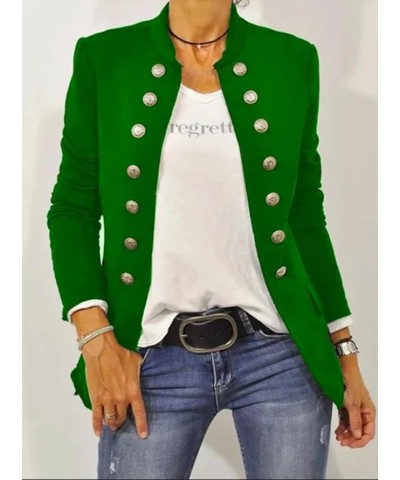 Women's Vintage Double Breasted Blazer Open Front Button Decor Steampunk Casual Jacket Peacoat Green $19.74 Blazers