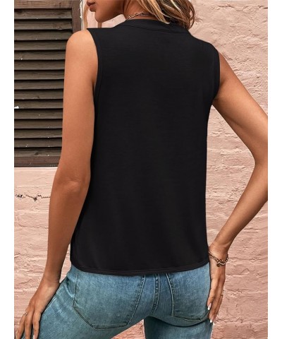 Women's Casual Notched V Neck Pleated Sleeveless Summer Blouse Shirt Tank Top Black $13.99 Tanks