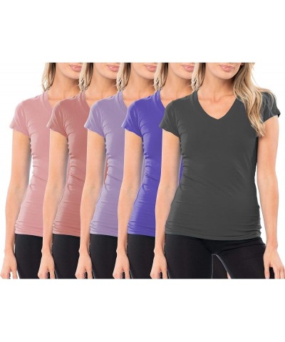 Women's 5 & 10 Pack Casual & Active Cotton Stretch V Neck Short Sleeve Shirts 5 Pack-pastels $15.40 T-Shirts