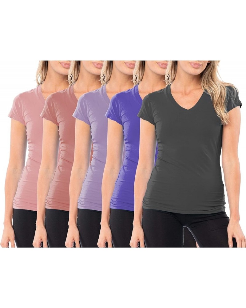 Women's 5 & 10 Pack Casual & Active Cotton Stretch V Neck Short Sleeve Shirts 5 Pack-pastels $15.40 T-Shirts