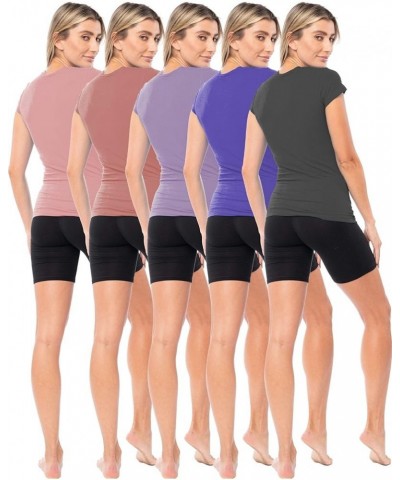 Women's 5 & 10 Pack Casual & Active Cotton Stretch V Neck Short Sleeve Shirts 5 Pack-pastels $15.40 T-Shirts