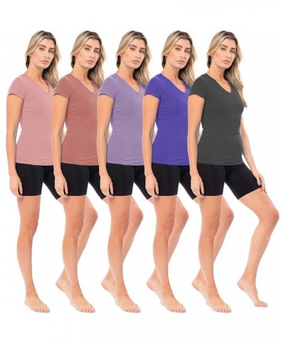 Women's 5 & 10 Pack Casual & Active Cotton Stretch V Neck Short Sleeve Shirts 5 Pack-pastels $15.40 T-Shirts