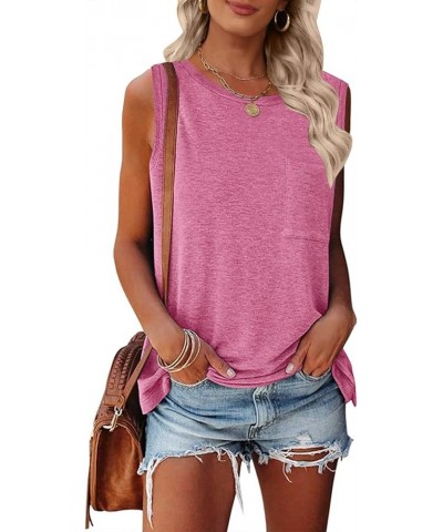 Women's Summer Sleeveless Crew Neck Tank Tops Casual Basic T Shirts Blouse Darkpink $11.79 Tanks