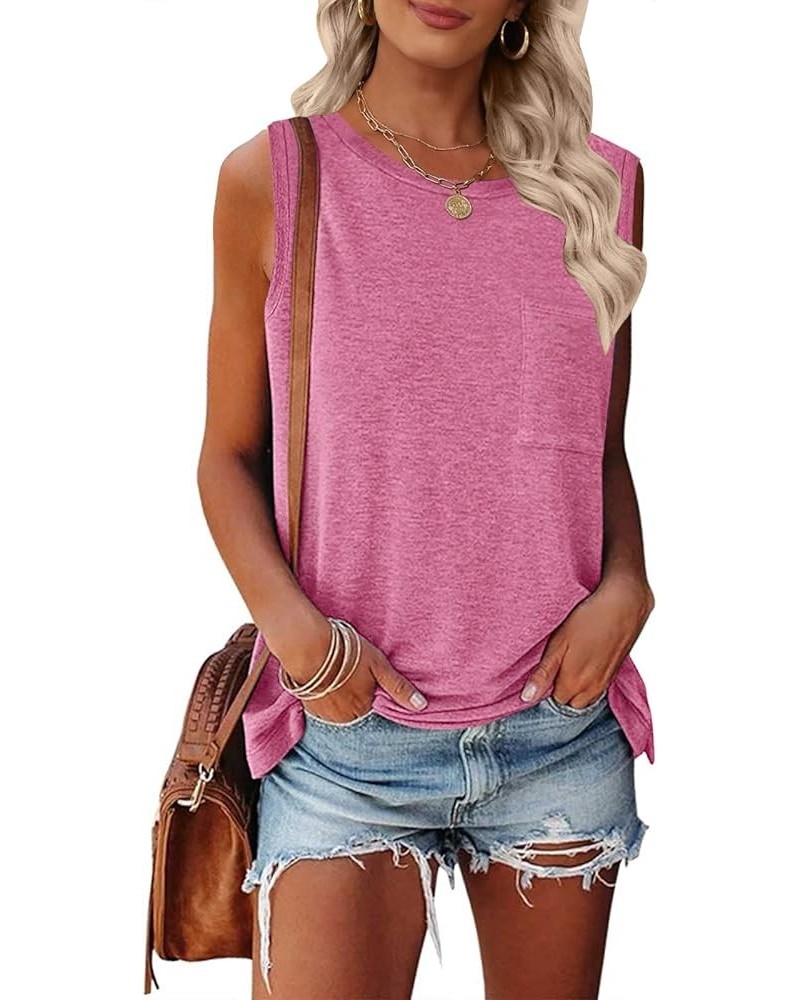 Women's Summer Sleeveless Crew Neck Tank Tops Casual Basic T Shirts Blouse Darkpink $11.79 Tanks