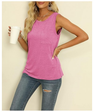 Women's Summer Sleeveless Crew Neck Tank Tops Casual Basic T Shirts Blouse Darkpink $11.79 Tanks