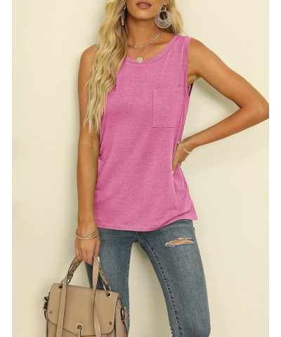 Women's Summer Sleeveless Crew Neck Tank Tops Casual Basic T Shirts Blouse Darkpink $11.79 Tanks