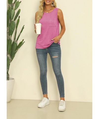 Women's Summer Sleeveless Crew Neck Tank Tops Casual Basic T Shirts Blouse Darkpink $11.79 Tanks