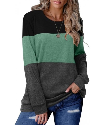 Womens Long/Short Sleeve T Shirt Color Block Loose Comfy Casual Tops Black Green $11.75 T-Shirts