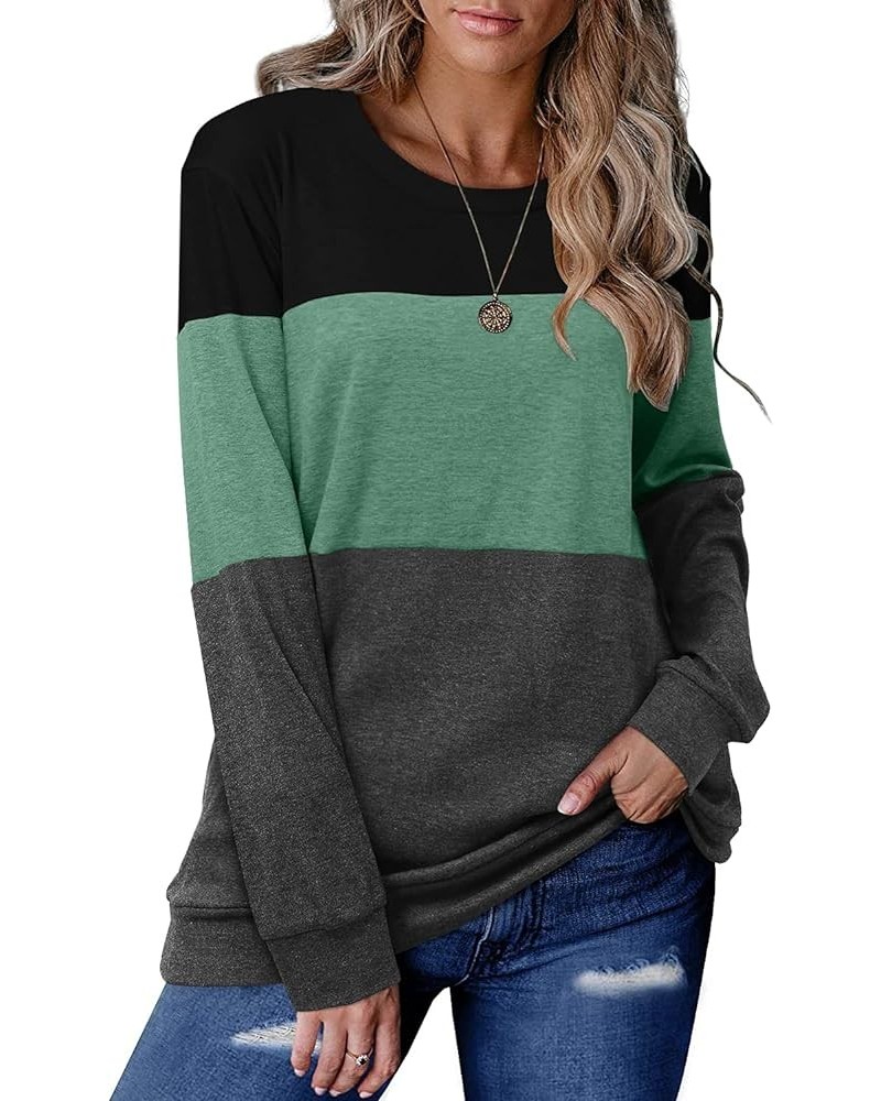 Womens Long/Short Sleeve T Shirt Color Block Loose Comfy Casual Tops Black Green $11.75 T-Shirts