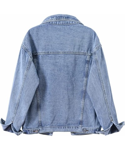 Women's Basic Solid Color Button Down Denim Cotton Jacket With Pockets Denim Blue $13.60 Jackets