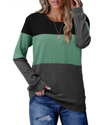 Womens Long/Short Sleeve T Shirt Color Block Loose Comfy Casual Tops Black Green $11.75 T-Shirts