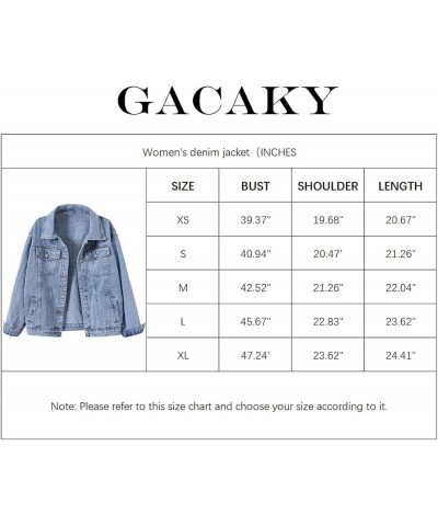 Women's Basic Solid Color Button Down Denim Cotton Jacket With Pockets Denim Blue $13.60 Jackets