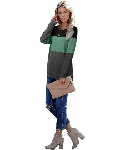 Womens Long/Short Sleeve T Shirt Color Block Loose Comfy Casual Tops Black Green $11.75 T-Shirts