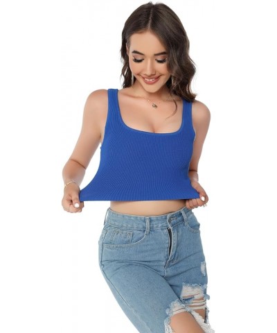 Women's Tank Tops Thick Sculpt Ribbed Knit Square Neck Stretchy Sleeveless Cropped Tank Top Camis for Women Plus Size Bright ...