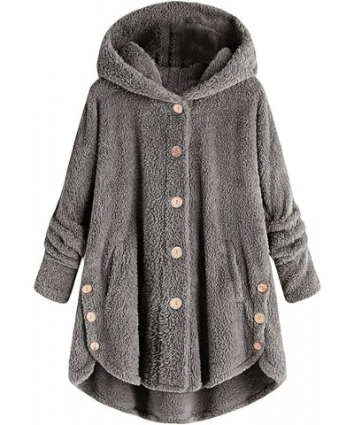 Winter Coats for Women,Womens Sweaters Plush Hooded Cardigan Long Sleeve Hoodies Button Fall Jacket with Pocket A-1 Dark Gray...