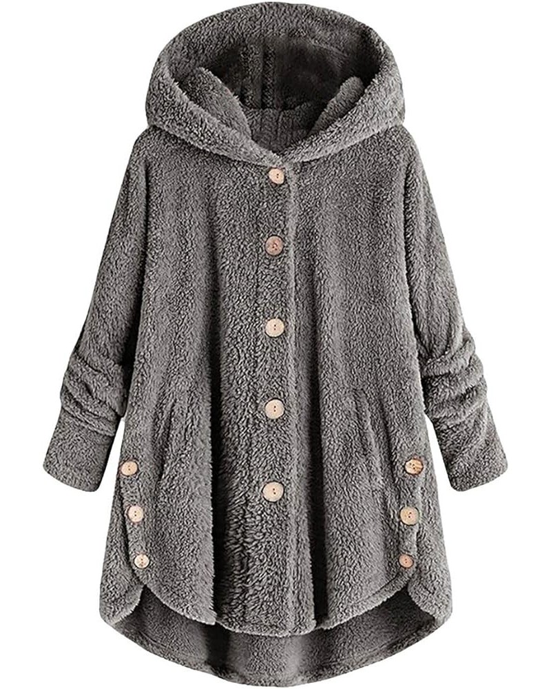 Winter Coats for Women,Womens Sweaters Plush Hooded Cardigan Long Sleeve Hoodies Button Fall Jacket with Pocket A-1 Dark Gray...