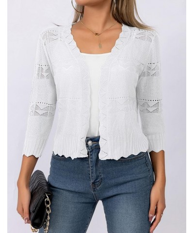 Women's 3/4 Sleeve Cardigan Open Front Cropped Shrugs Summer Hollowed Lightweight Cardigans Sweater (S-XL) 1-white $12.71 Swe...