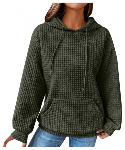 Hoodies For Women Trendy Casual Waffle Knit Drawstring Hoodie Sweatshirt With Pocket Solid Color Long Sleeve Hooded Sweater A...