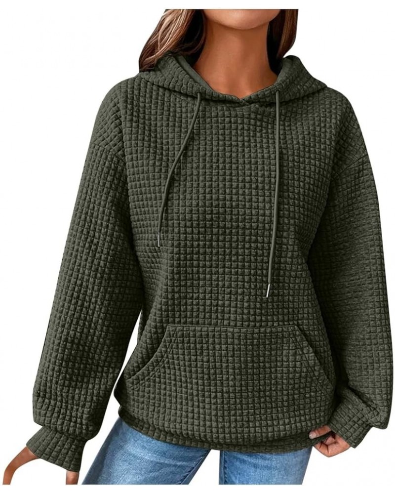 Hoodies For Women Trendy Casual Waffle Knit Drawstring Hoodie Sweatshirt With Pocket Solid Color Long Sleeve Hooded Sweater A...