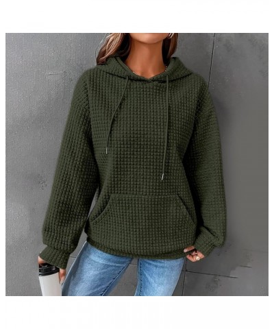 Hoodies For Women Trendy Casual Waffle Knit Drawstring Hoodie Sweatshirt With Pocket Solid Color Long Sleeve Hooded Sweater A...