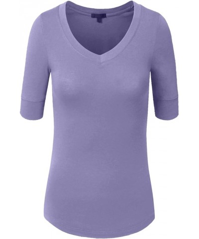 Womens Lightweight Comfy Elbow Sleeve V Neck T Shirt S-3XL Lavender $9.56 T-Shirts