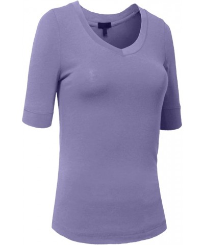 Womens Lightweight Comfy Elbow Sleeve V Neck T Shirt S-3XL Lavender $9.56 T-Shirts