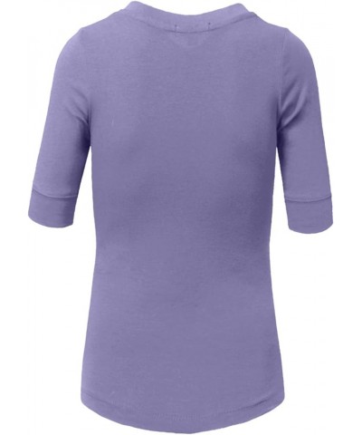 Womens Lightweight Comfy Elbow Sleeve V Neck T Shirt S-3XL Lavender $9.56 T-Shirts