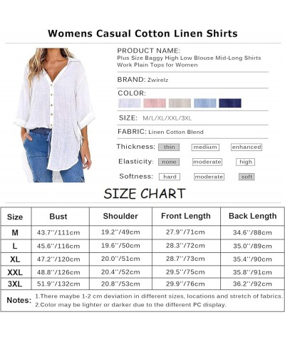 Womens Casual Cotton Linen Shirts Plus Size Baggy High Low Blouse Mid-Long Shirts Oversized V Neck Work Plain Tops … White $1...