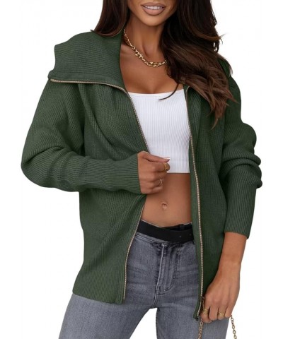 Sidefeel Womens Fall Winter Fashion 2023 Cardigan Sweater Zip Up Long Sleeve Collar Ribbed Knit Sweater Jacket Outwear Green ...