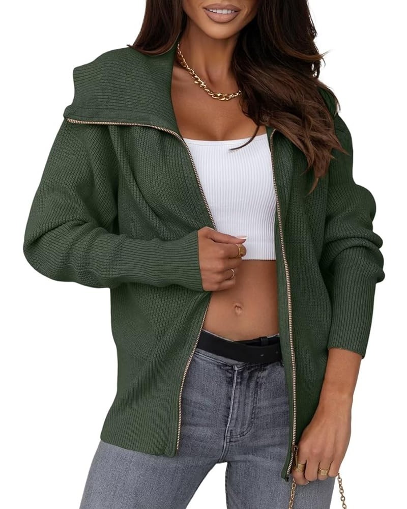 Sidefeel Womens Fall Winter Fashion 2023 Cardigan Sweater Zip Up Long Sleeve Collar Ribbed Knit Sweater Jacket Outwear Green ...