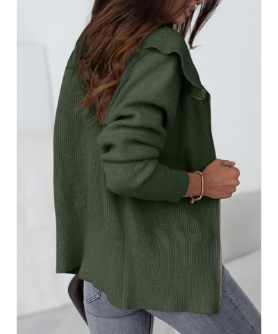 Sidefeel Womens Fall Winter Fashion 2023 Cardigan Sweater Zip Up Long Sleeve Collar Ribbed Knit Sweater Jacket Outwear Green ...