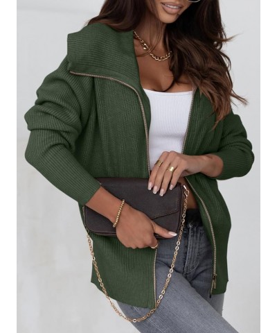 Sidefeel Womens Fall Winter Fashion 2023 Cardigan Sweater Zip Up Long Sleeve Collar Ribbed Knit Sweater Jacket Outwear Green ...