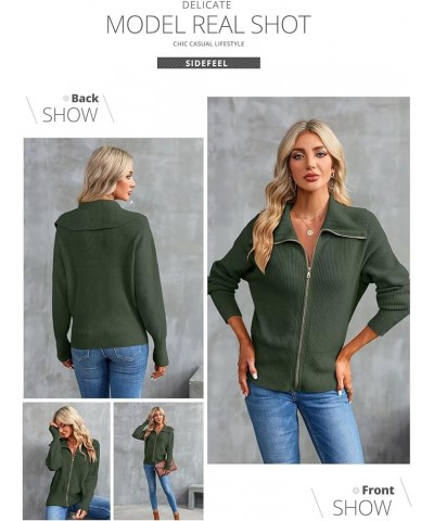 Sidefeel Womens Fall Winter Fashion 2023 Cardigan Sweater Zip Up Long Sleeve Collar Ribbed Knit Sweater Jacket Outwear Green ...