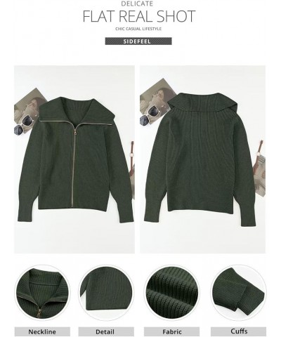 Sidefeel Womens Fall Winter Fashion 2023 Cardigan Sweater Zip Up Long Sleeve Collar Ribbed Knit Sweater Jacket Outwear Green ...